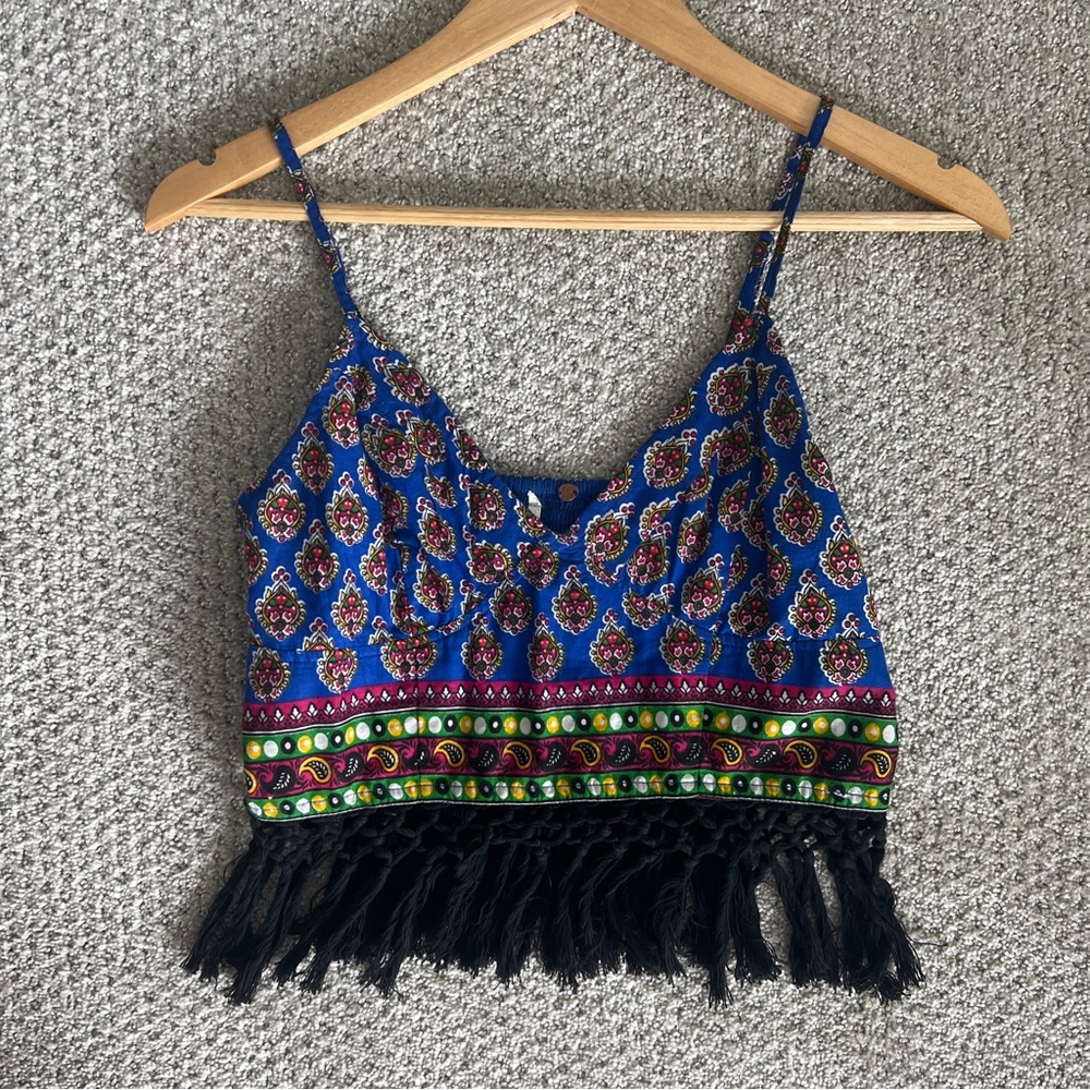 Free People One Eastern Fringe Crop Tank Top